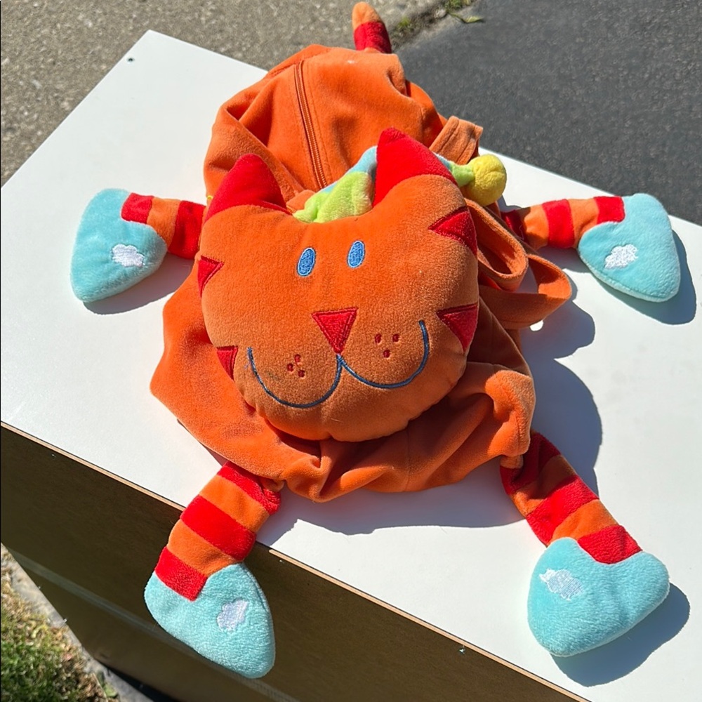 Vibrant Orange and Red Cat Overnight Bag with Plush Design